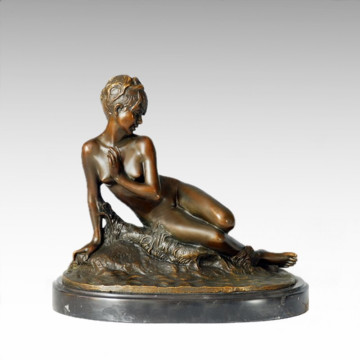 Figura Desnuda Almohada Estatua Escultura de bronce de señora TPE-327